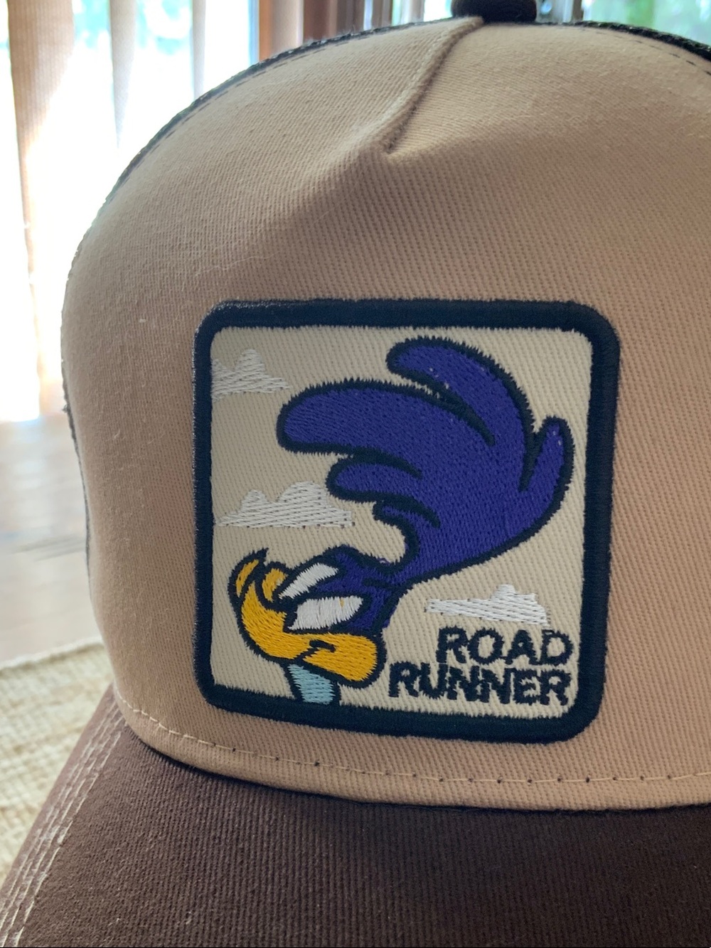Road Runner Embroidered Trucker Hat in Cream and Brown - Picture 3 of 9